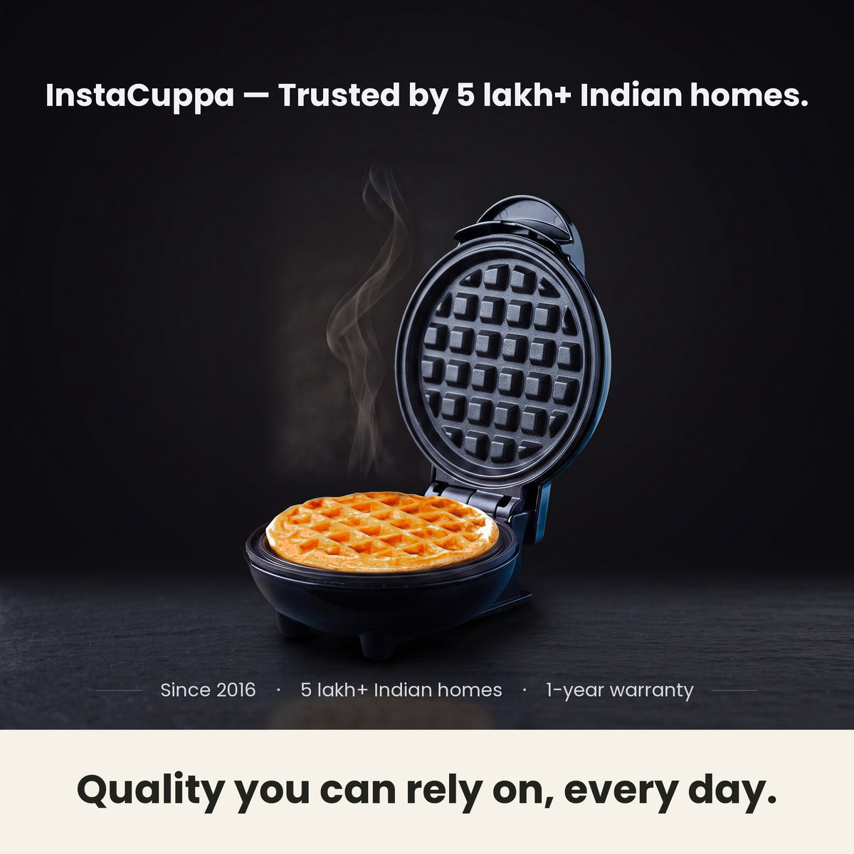 InstaCuppa Mini Waffle Maker - trusted by 5 lakh+ Indian homes since 2016