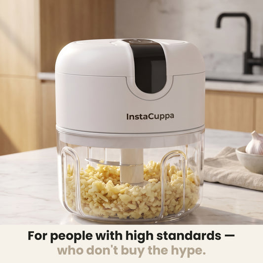 InstaCuppa Mini Electric Chopper - 250 ML White - compact one-touch chopper on the kitchen counter