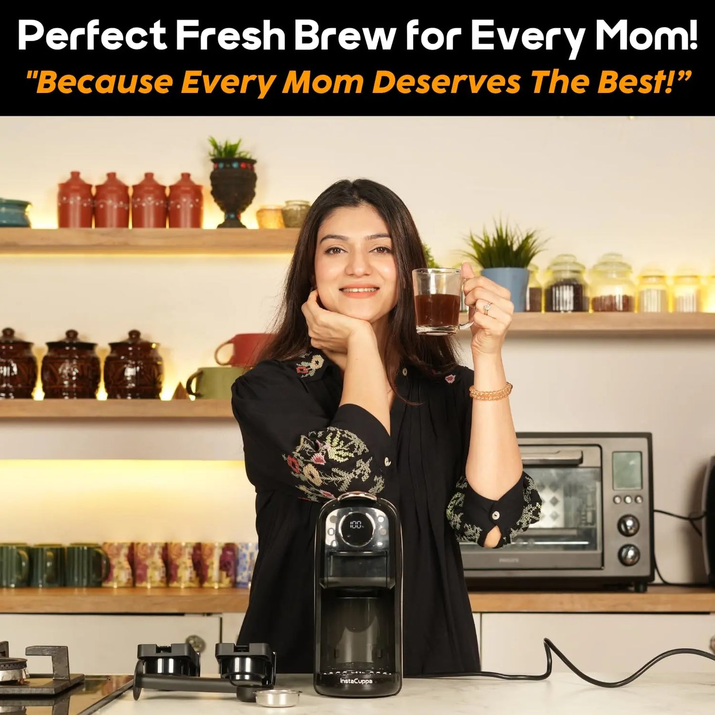 InstaCuppa 3-in-1 Espresso Coffee Maker | Works with Ground Coffee, Pods & Capsules | Electric Kettle Mode with Temperature Control | Adjustable Volume | Self-Cleaning | LED Touch Control and Display