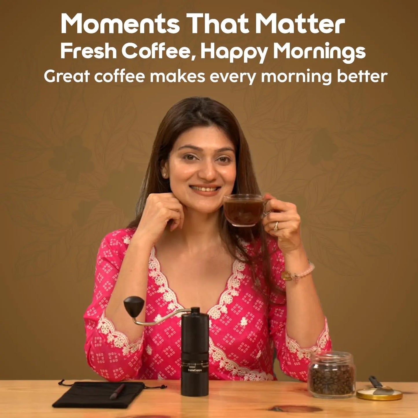 InstaCuppa Manual Coffee Grinder with 55 Grind Settings | Stainless Steel Burr | Hand Crank Mill for Espresso, French Press, Pour Over | External Adjustable Grind | Easy to Clean & Travel-Friendly