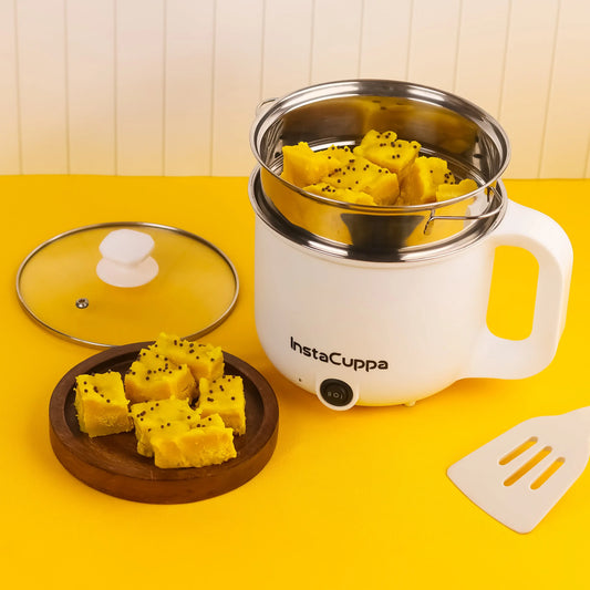 InstaCuppa Multipurpose Electric Kettle Cum Cooker with Free Steamer for Momos & Vegetables, Boiler Trays for Idly & Eggs, 1.2 Liter, 600 Watts