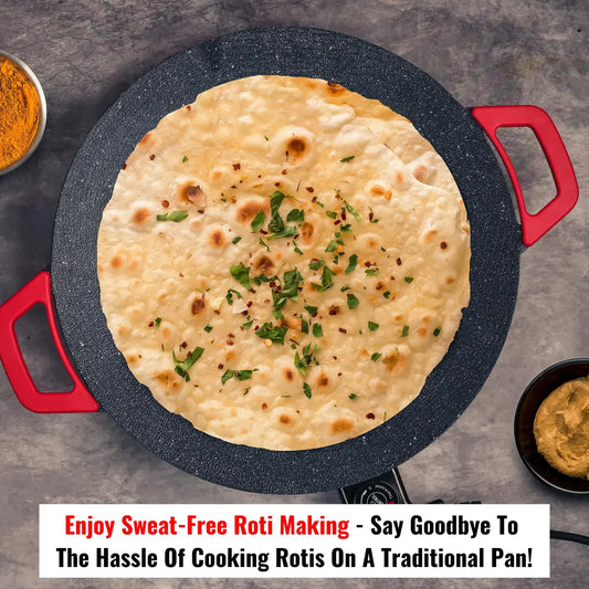 InstaCuppa Portable Electric Tawa 14 Inch (35 CM) with Temperature Control - Ideal for Dosa, Roti, Chapati, Uthappam, Paratha, Naan - Large Non-Stick Surface - Safe, Quick & Even Heating, 1500 Watts
