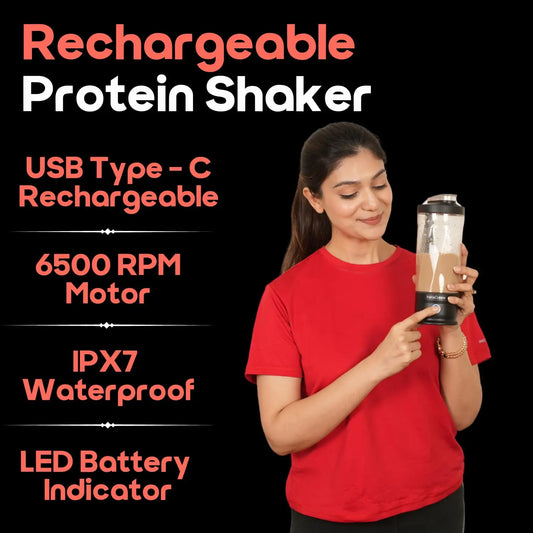 InstaCuppa Rechargeable Electric Protein Shaker – 6500 RPM, 600ml BPA-Free Jar, USB-C Rechargeable, IPX7 Waterproof, Leakproof Sports Sipper Lid, Travel-Friendly – Smooth Protein Shakes in Seconds
