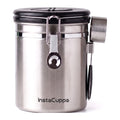 InstaCuppa Airtight Coffee Container 500g - Stainless Steel Canister with One-Way Gas Vent, Date Dial & Measuring Scoop