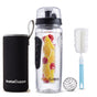 InstaCuppa Fruit Infuser Water Bottle 1 Litre, Tritan BPA-Free Detox Water Bottle with Full-Length Infuser, Flip-Top Lock Lid, Time Markings and Neoprene Sleeve
