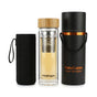 InstaCuppa Glass Tea Infuser Bottle 450 ML – Double Wall Borosilicate, Removable Steel Strainer, Bamboo Lid & Sleeve
