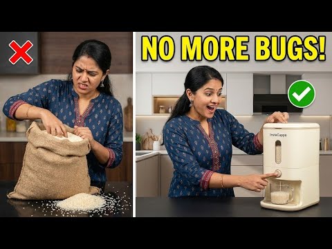 InstaCuppa Rice Dispenser 10kg | Airtight Plastic Dry Grain Storage Container with Measuring Cup & Strainer | BPA-Free & Odorless | Single-Button Dispensing Kitchen Organizer