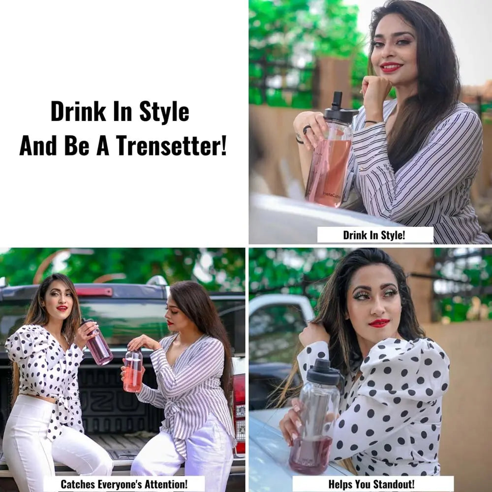 InstaCuppa Borosilicate Glass Water Bottle with Full Length Steel Infuser, Sports Sipper Lid, Time Markings, Neoprene Sleeve