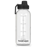 InstaCuppa Borosilicate Glass Water Bottle with Sports Sipper Lid, Innovative Time Markings, Neoprene Sleeve for Protection