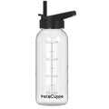 InstaCuppa Borosilicate Glass Water Bottle with Straw Sipper Lid, Innovative Time Markings, Neoprene Sleeve for Protection