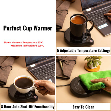 InstaCuppa Coffee Mug Warmer for Desk, 5 Adjustable Temperature Settings, 45ºC-100ºC, Auto Shut Off, Lightweight, 200 Watt, Black