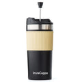 InstaCuppa French Press Travel Mug, Stainless Steel Double Walled Vacuum Insulated Thermos for Hot or Cold Coffee, Tea, Spill Proof, Anti-Slip Grip, Tumbler with Flip-Top Sipper Lid, 400 ML