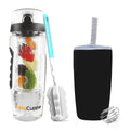 InstaCuppa Tritan Fruit Infuser Water Bottle with Polar Ice Ball Infuser, Flip Top Sipper Lid, Neoprene Sleeve, Detox Recipes eBook
