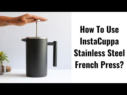 InstaCuppa Stainless Steel French Press Coffee Maker with 4 Part Superior Filtration, Double Walled Vacuum Insulation