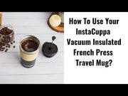InstaCuppa French Press Travel Mug, Stainless Steel Double Walled Vacuum Insulated Thermos for Hot or Cold Coffee, Tea, Spill Proof, Anti-Slip Grip, Tumbler with Flip-Top Sipper Lid, 400 ML
