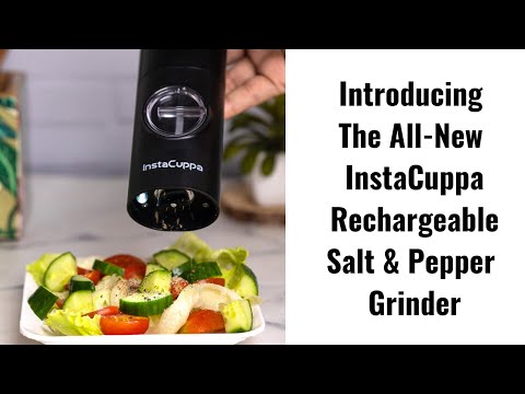 InstaCuppa Rechargeable Salt Pepper Grinder - One-Click to Trigger Grinding, Rechargeable Automatic Mill with Adjustable Coarseness - Black Peppercorns, Sea Salt Pepper Shakers