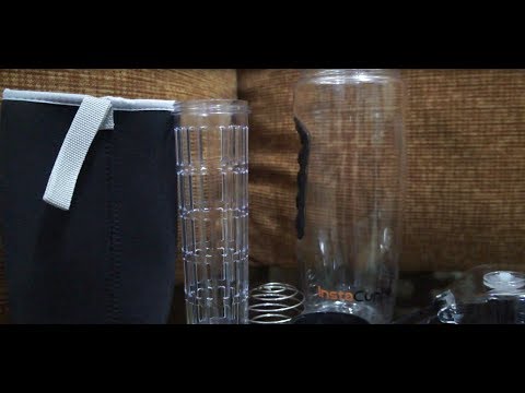 InstaCuppa Tritan Fruit Infuser Water Bottle with Full Length Infuser, Flip Top Sipper Lid, Neoprene Sleeve, Detox Recipes eBook