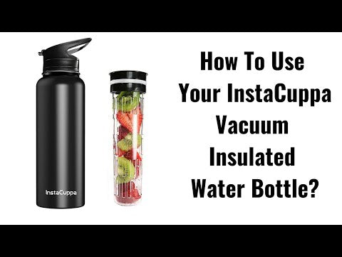 InstaCuppa Thermos Steel Fruit Infuser Water Bottle, Double Walled Vacuum Insulation, Full Length Tritan Infusion Unit, 2 Lids