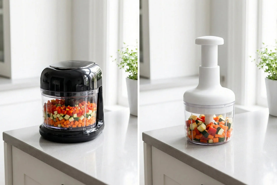 Electric vegetable chopper vs manual chopper side by side