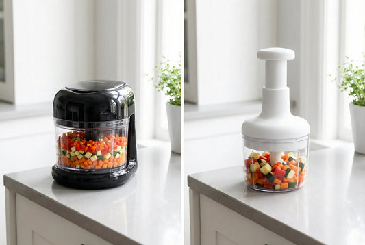 Electric vegetable chopper vs manual chopper side by side