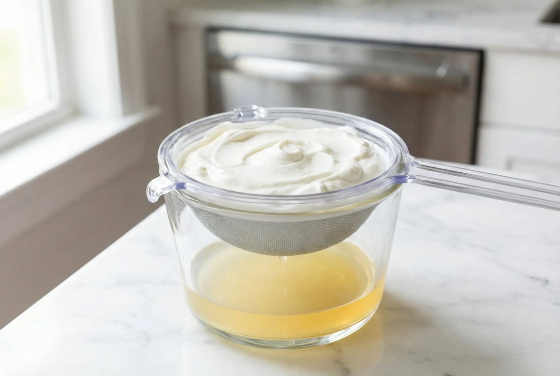 Making Greek yogurt at home with yogurt strainer