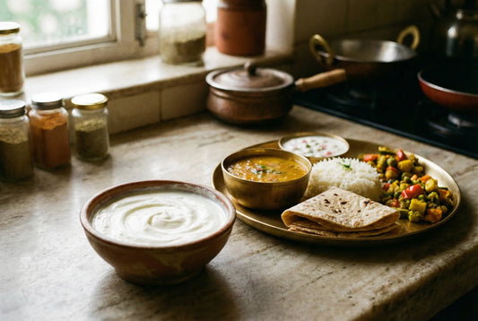 Fresh dahi served with Indian thali meal