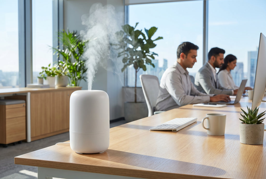 Humidifier on office desk in Indian workplace