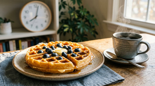 Quick breakfast waffle with coffee