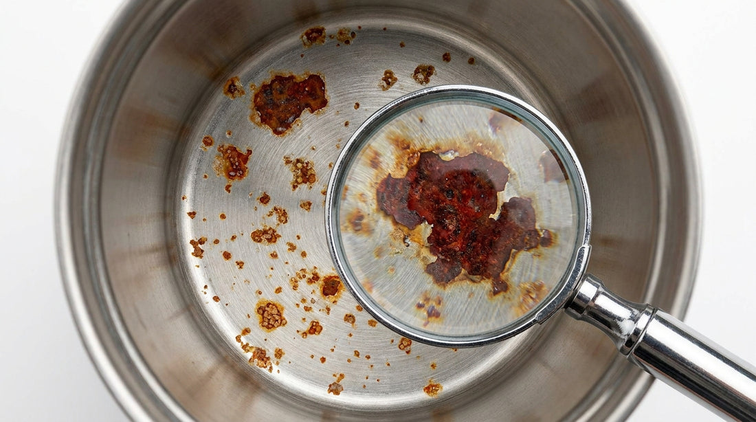 Rust spots inside a stainless steel water bottle with magnifying glass — causes, fixes and when to replace