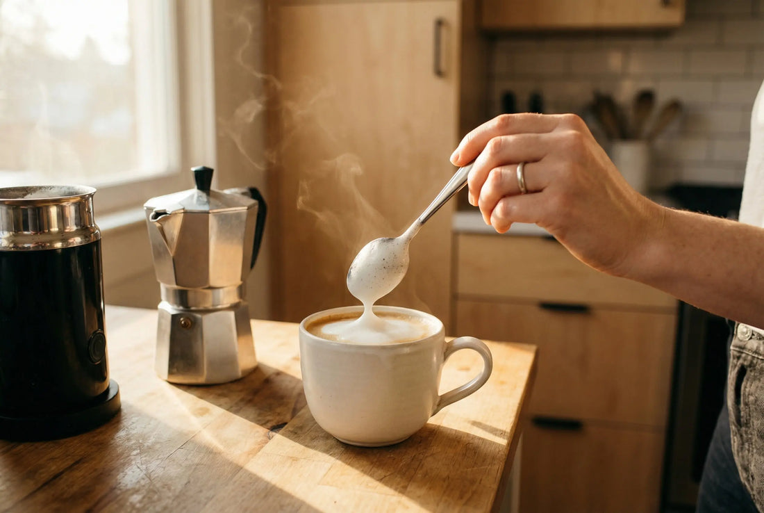 Homemade cappuccino with thick foam made without espresso machine