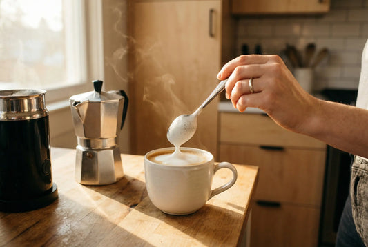 Homemade cappuccino with thick foam made without espresso machine
