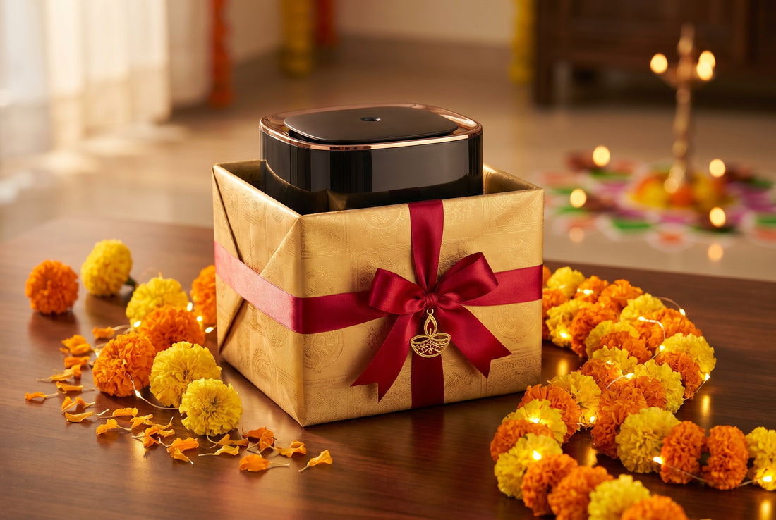 Humidifier in gift box with Diwali decorations