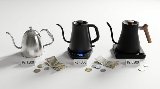 Three gooseneck kettles at budget mid-range and premium price tiers