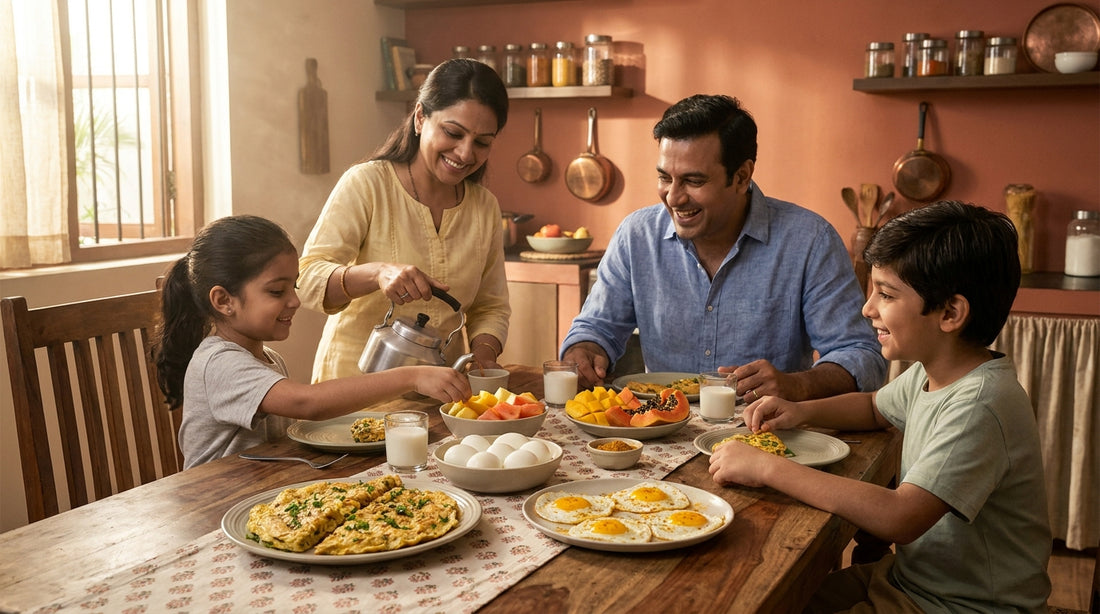 How many eggs per day safe for family Indian breakfast