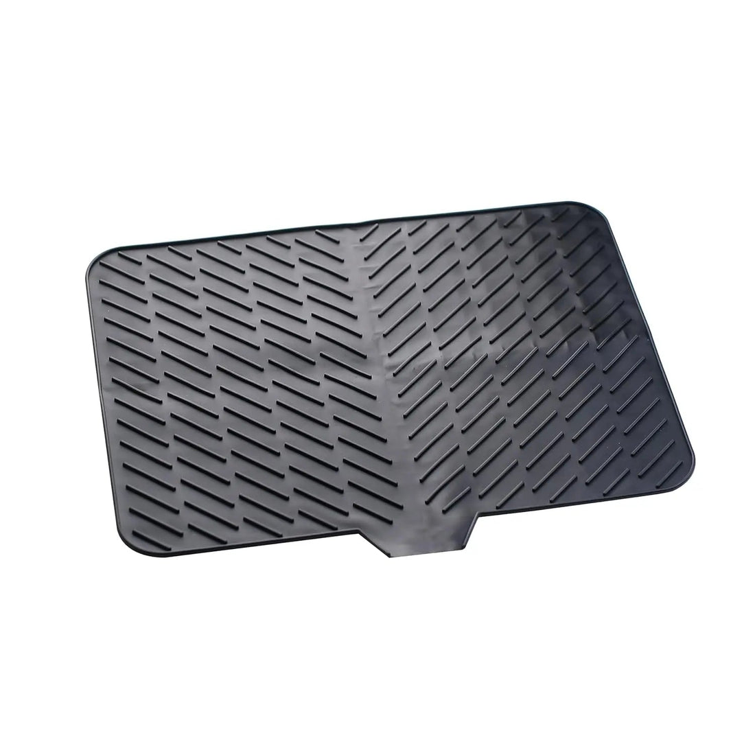 InstaCuppa kitchen sink cleaning guide: InstaCuppa black silicone dish drying mat with a built-in drain spout