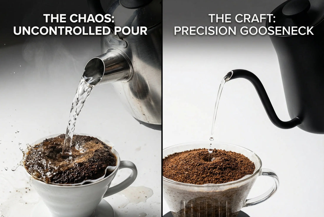 Gooseneck spout vs regular kettle spout pouring comparison