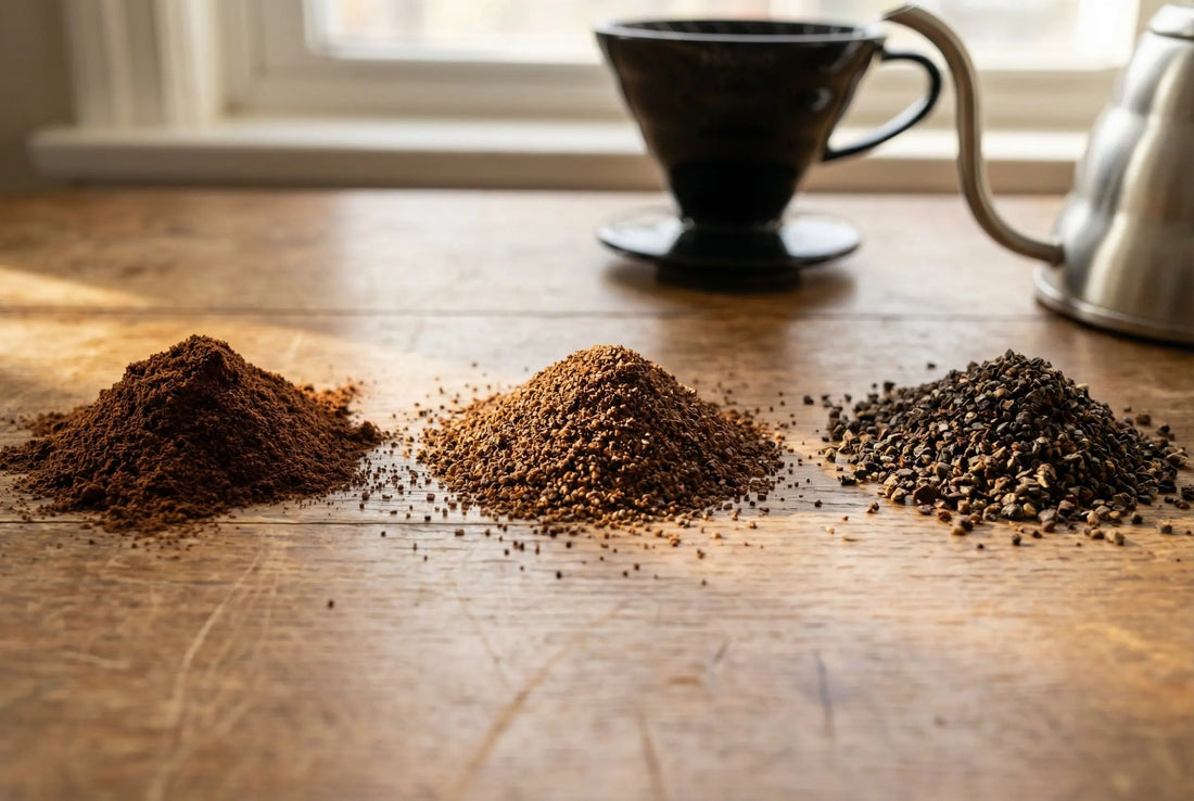 Pour over coffee grind sizes compared side by side