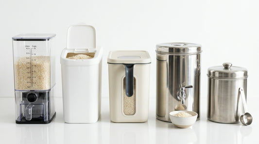 Five rice dispensers compared side by side