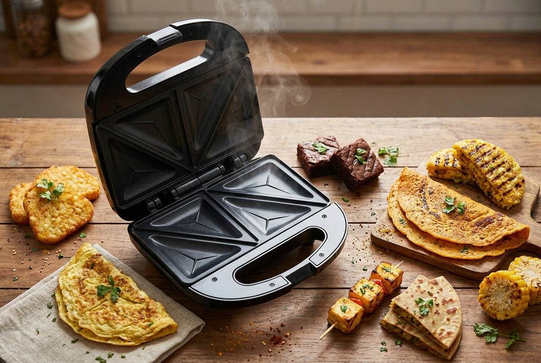 Foods to make in a sandwich maker beyond sandwiches: omelette, hash browns, paneer tikka, chilla, paratha, brownies