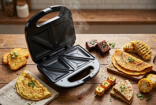 Foods to make in a sandwich maker beyond sandwiches: omelette, hash browns, paneer tikka, chilla, paratha, brownies