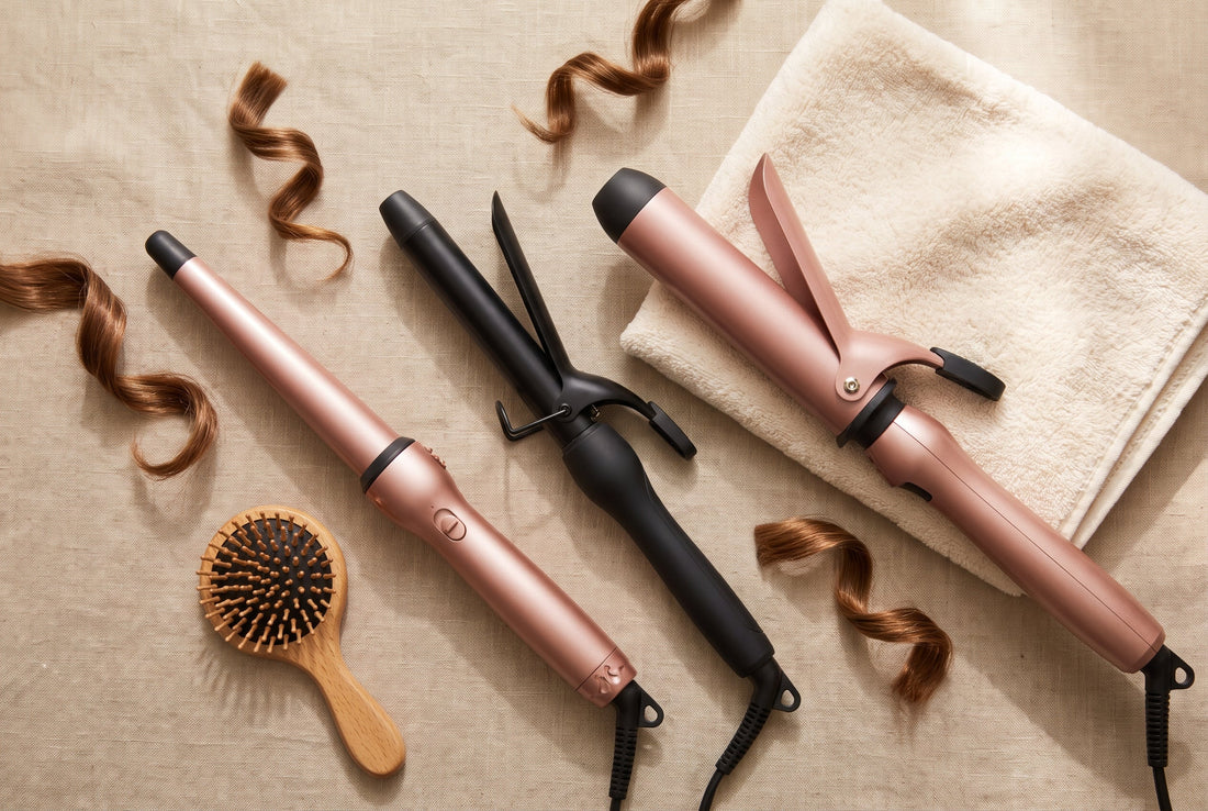 Best hair curler in India 2026 — curling wand, tong and barrel curler flat-lay