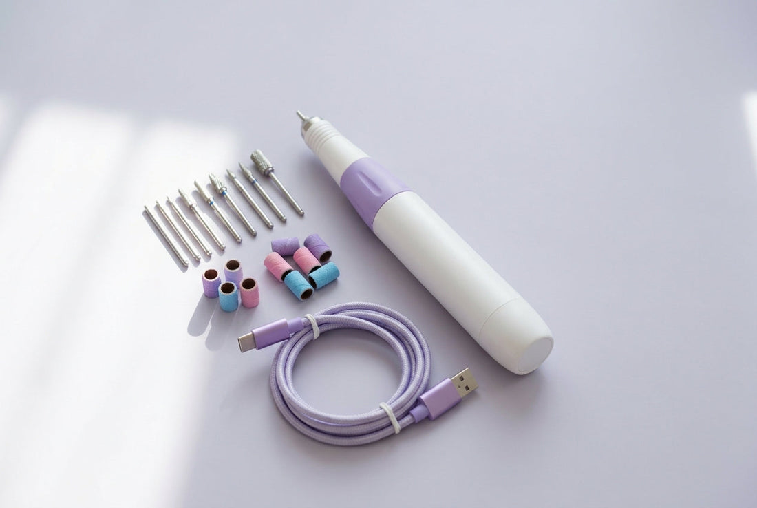 Electric nail drill kit with bits, sanding bands and USB-C cable — best nail drill in India for beginners