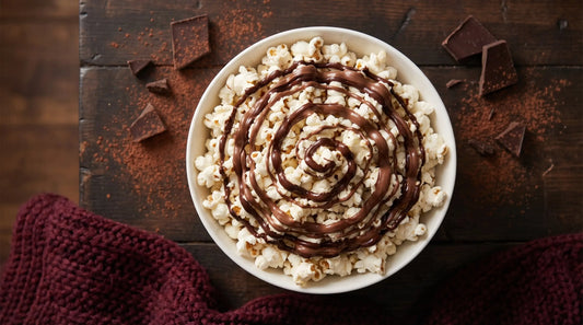 Chocolate popcorn recipe with dark chocolate drizzle