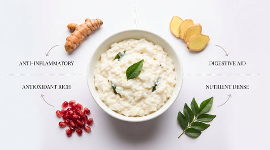 Curd rice benefits - healthy serving of curd rice with tempering and fresh vegetables