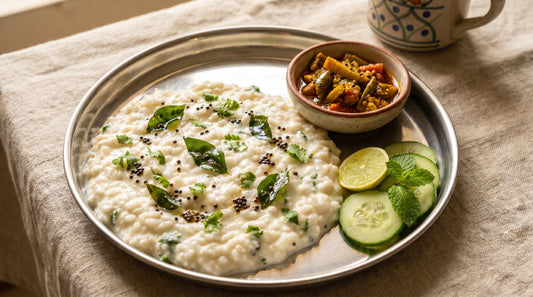 Dahi chawal recipe - North Indian yogurt rice with boondi pomegranate and fresh curd