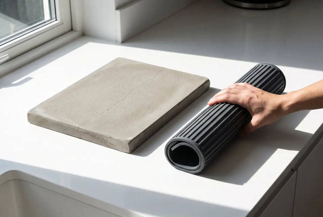 Diatomaceous earth drying mat vs silicone drying mat side by side comparison