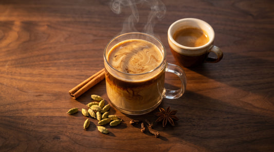 Dirty chai latte with Indian spices and espresso shot