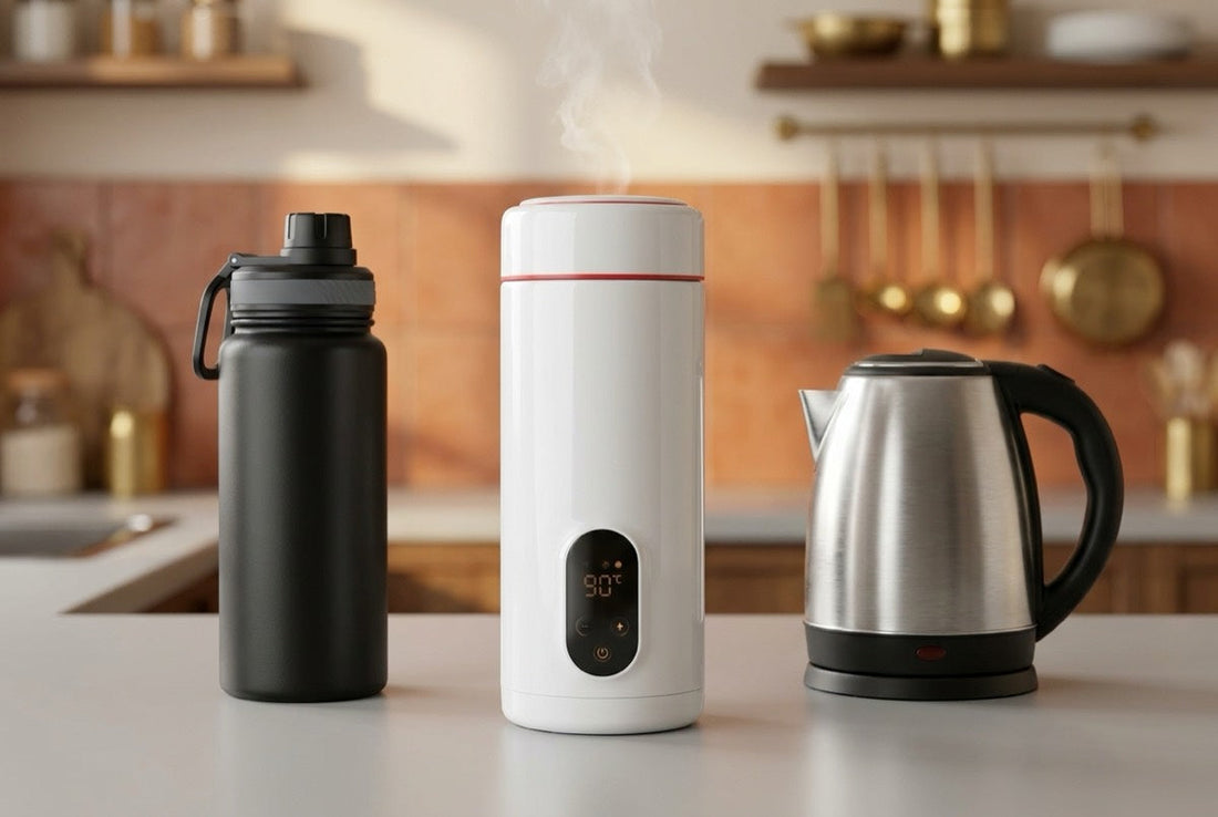 Electric flask vs thermos vs kettle compared on an Indian kitchen counter