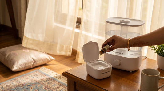 InstaCuppa humidifier with separate aroma oil compartment for essential oils