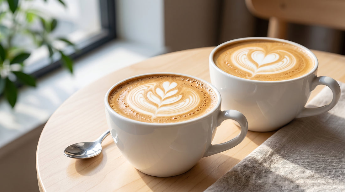 Flat white vs latte side by side comparison in white cups